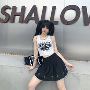 Short Navel Cropped Gothic Style Skull Tank Top