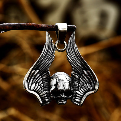 Men's Vintage Stainless Steel Winged Skull Pendant