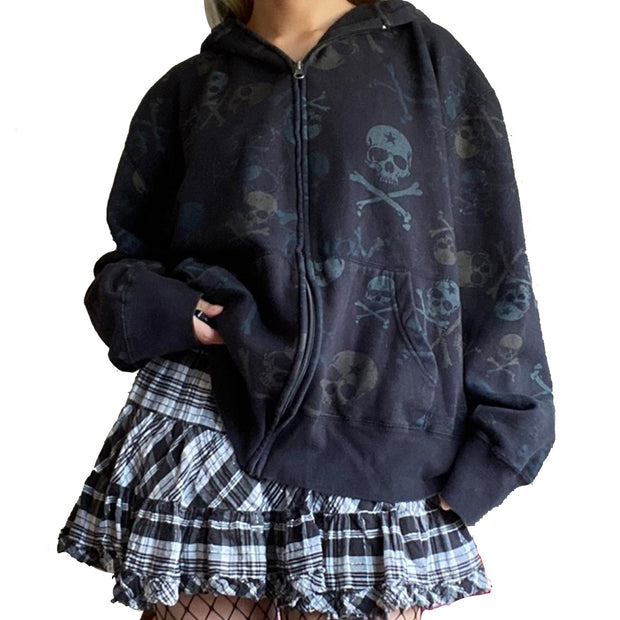 Women's Casual Skull Print Long Sleeve Jacket/ Zipp Sweater