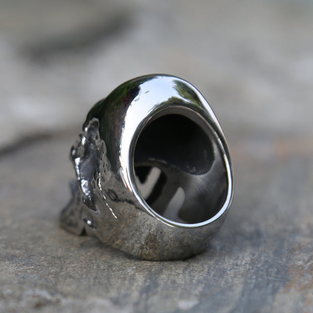 Skull Ring Boiled Black Polished Titanium Men