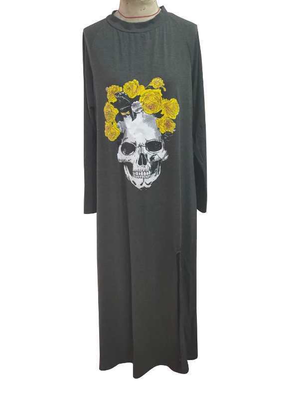 Slim Fit Midi Dress With Printed Skull