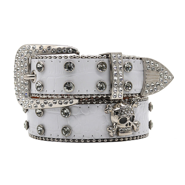T.S.L. Skull Themed Wide Rhinestone Belt