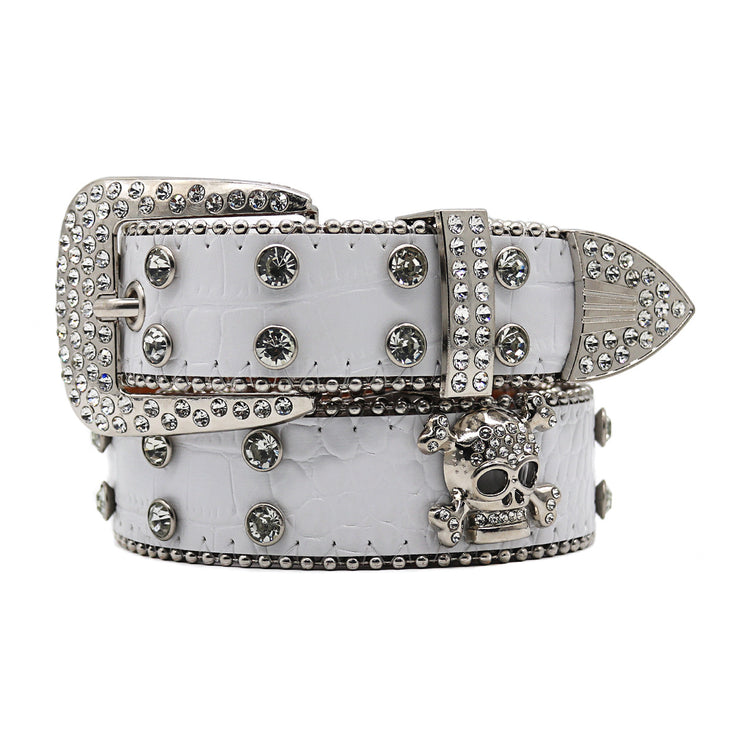 T.S.L. Skull Themed Wide Rhinestone Belt