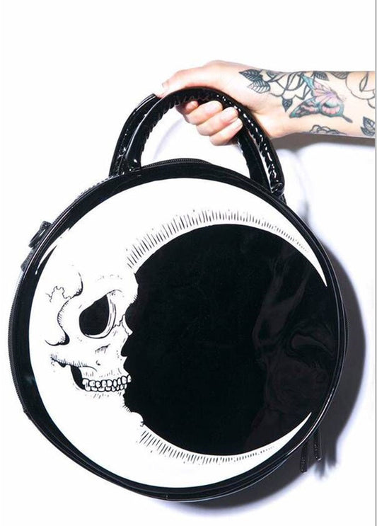 Meniscus Skull Moon Round Diagonal Leather Bag