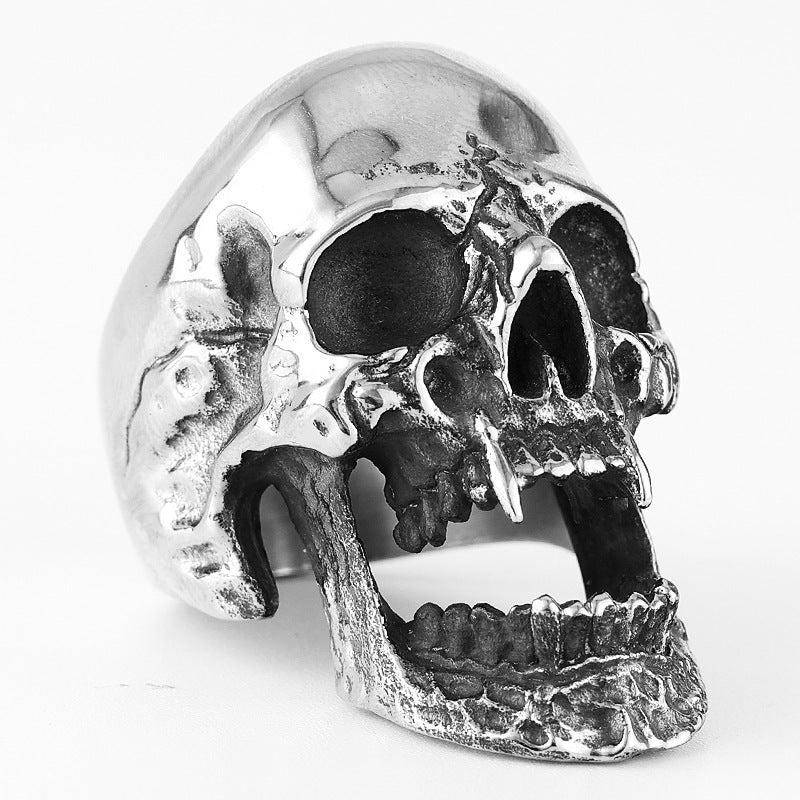 Skull Ring Boiled Black Polished Titanium Men