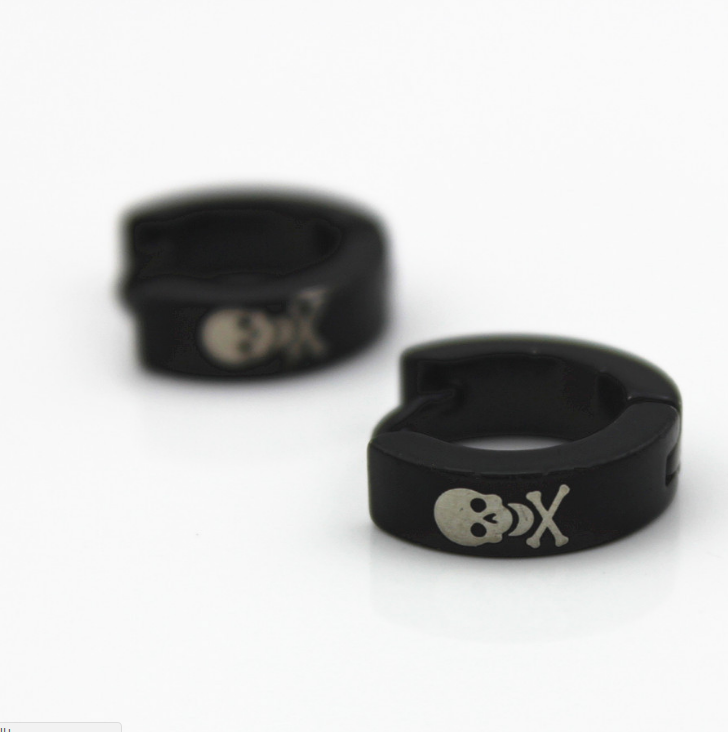 Black 4mm wide stainless steel Skull stud earrings