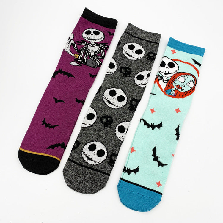 Women'S Cotton Cartoon Jack Print Tube Socks