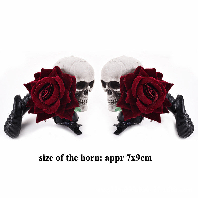 Rose skull horn hairpin