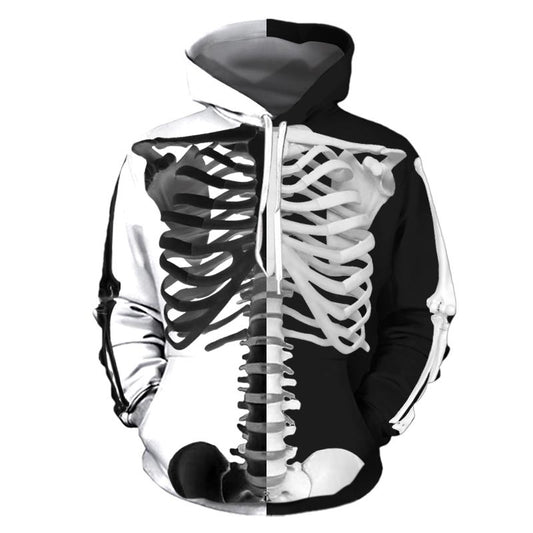 Skull 3D printed Skeleton Hoodie in Blk & Wht