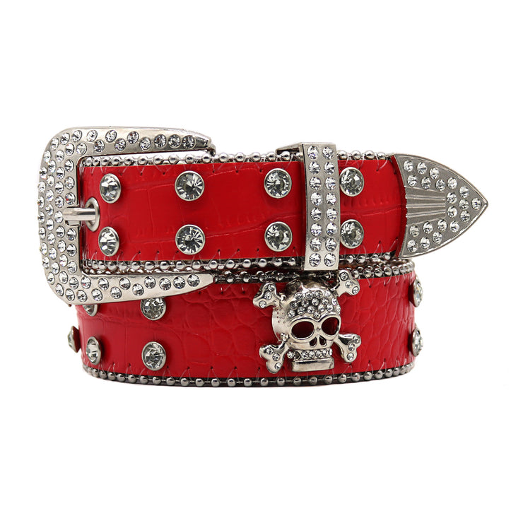 T.S.L. Skull Themed Wide Rhinestone Belt