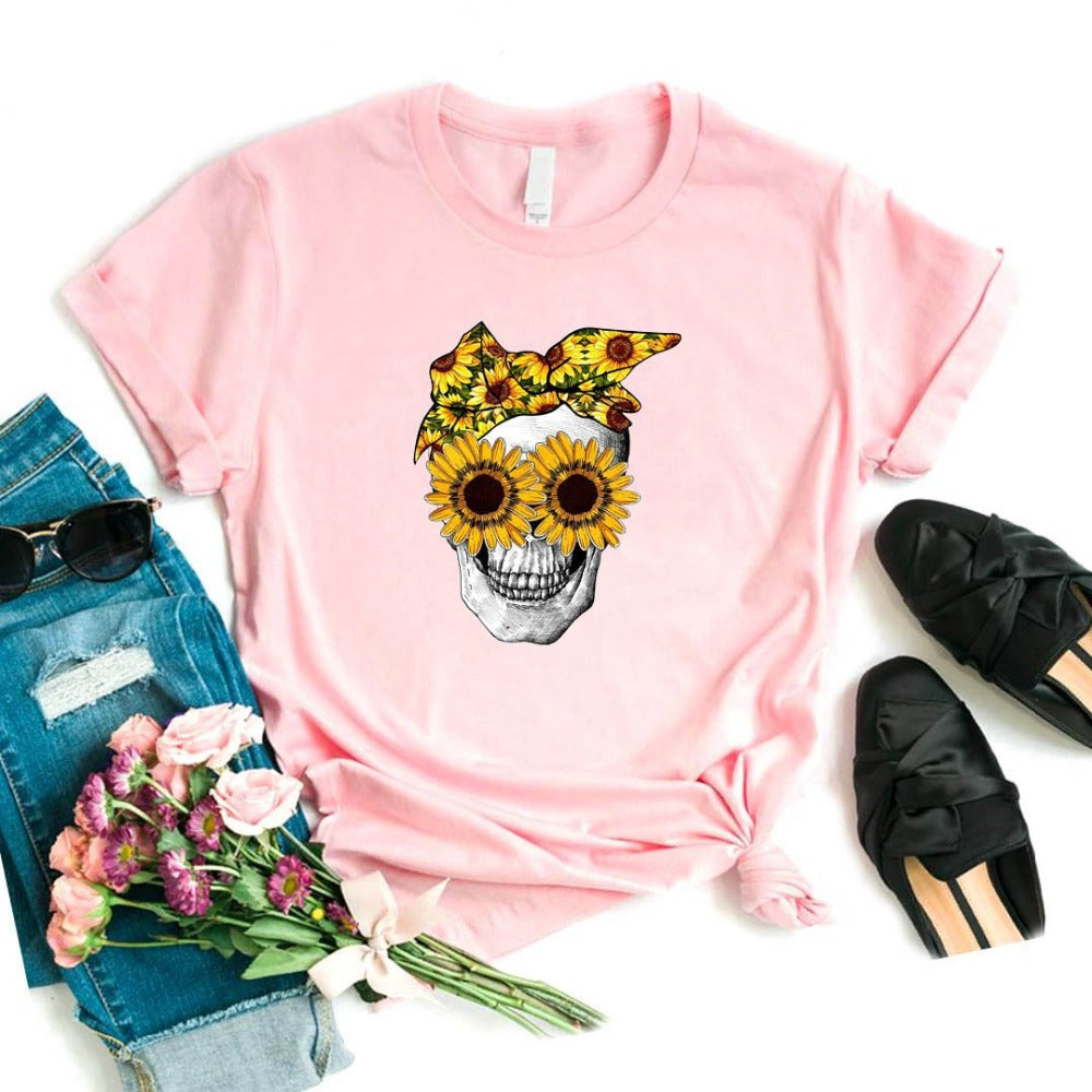 Chrysanthemum sunglasses skull short sleeve t shirts  *6 colors