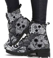 Women Boots Low Heel Shoes Women's Vintage Pu Leather Autumn ready stay Warm in Winter with high top Skull Boots