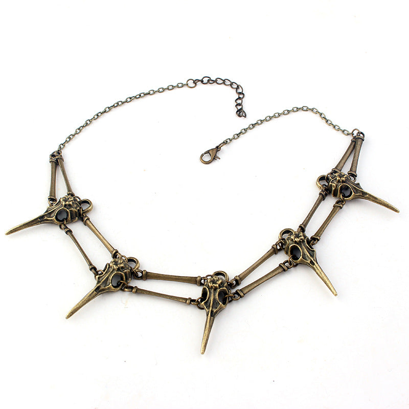 Gothic bird skull necklace