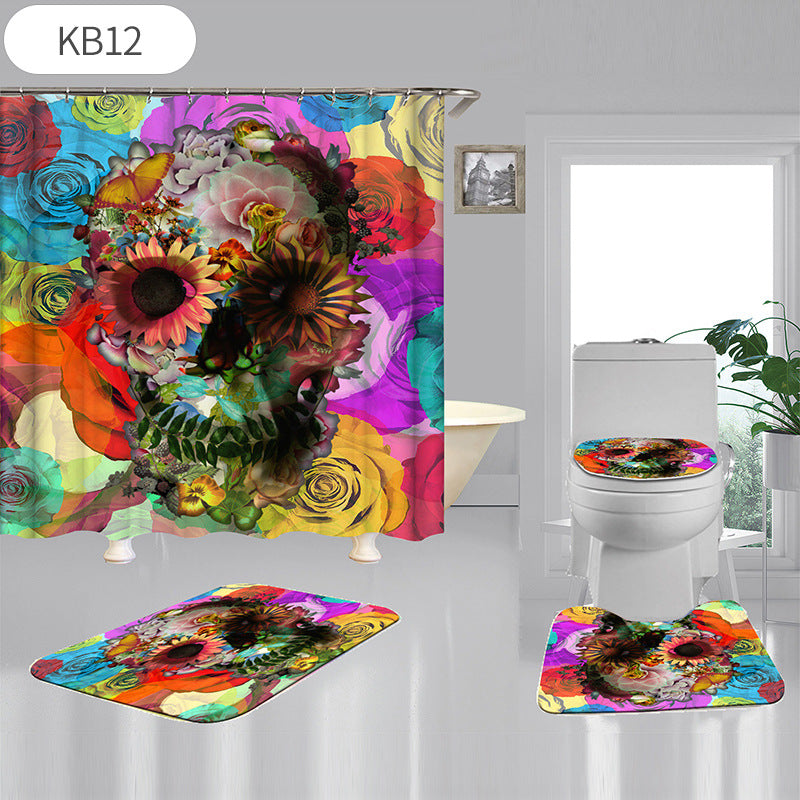 Skulls Digitally Printed Shower Curtain, Commode seat Cover & Non-slip Mat * 19 Styles