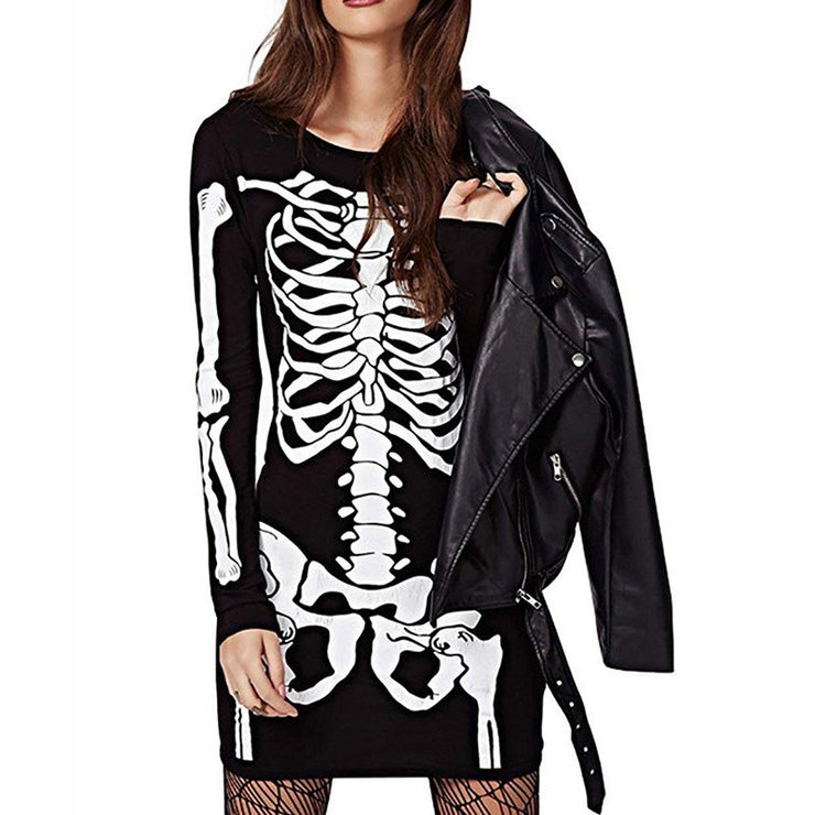 Women's 3D printing horror Skull Skeleton dress