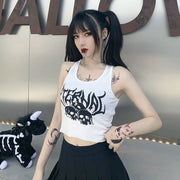 Short Navel Cropped Gothic Style Skull Tank Top