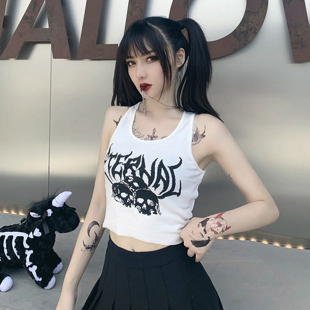 Short Navel Cropped Gothic Style Skull Tank Top