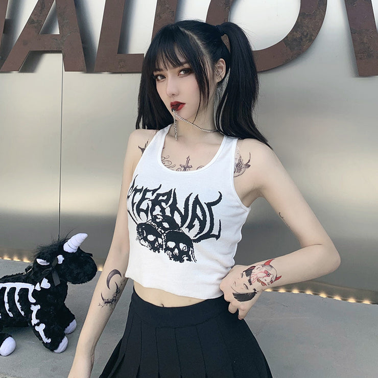 Short Navel Cropped Gothic Style Skull Tank Top