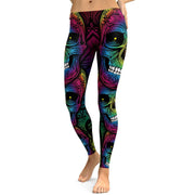 Rainbow Skull Leggings Workout or Casual wear, High Waist Slim Pants S~4XL, Plus Size Leggings