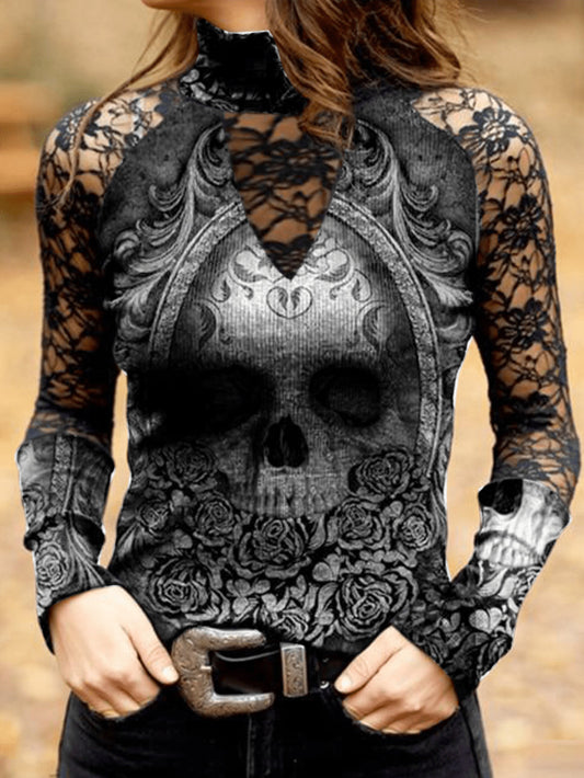 European And American New Skull Long Sleeve Lace