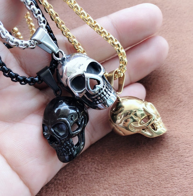 Men's stainless steel skull necklace