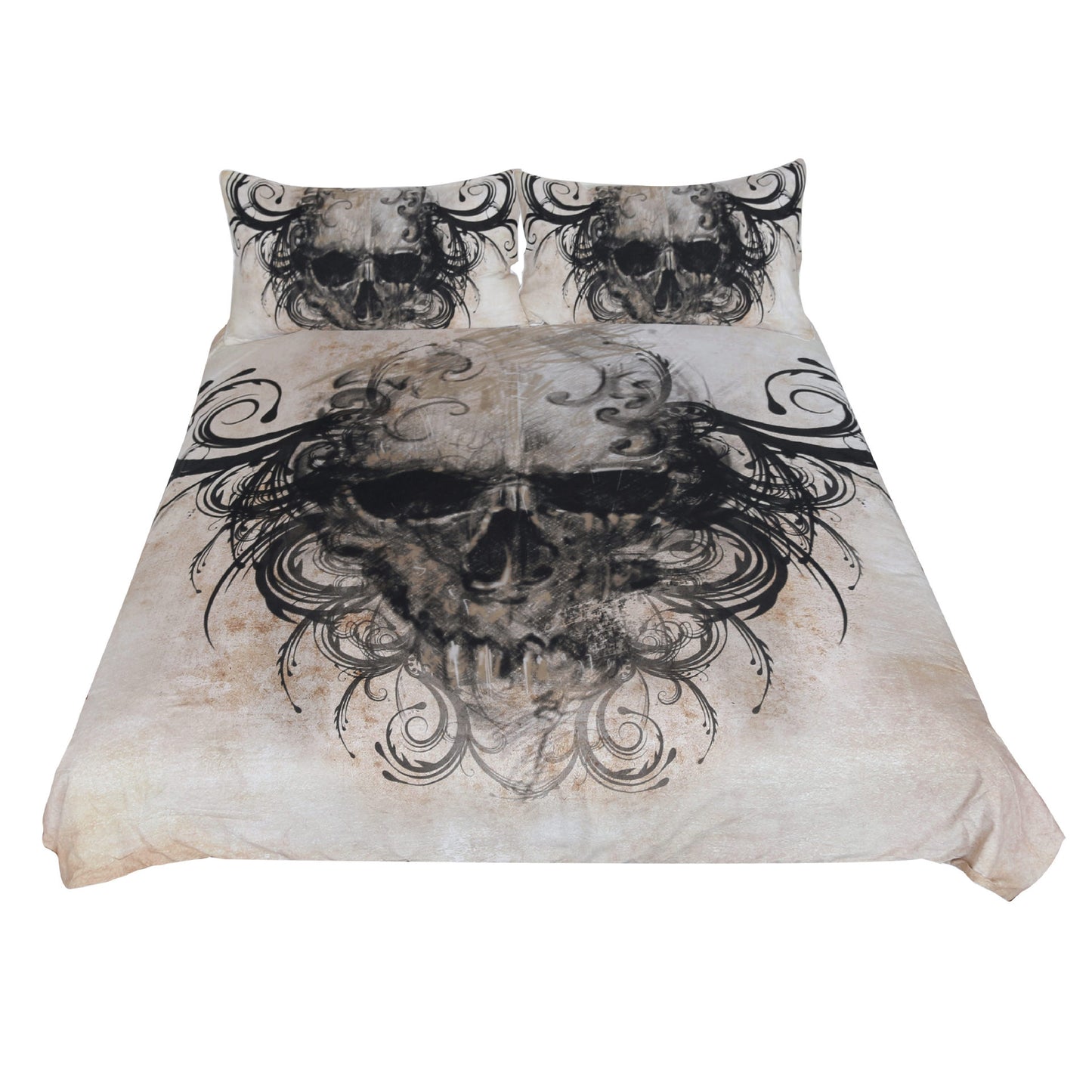 Black swirl Skull head quilt cover three-piece bedding set