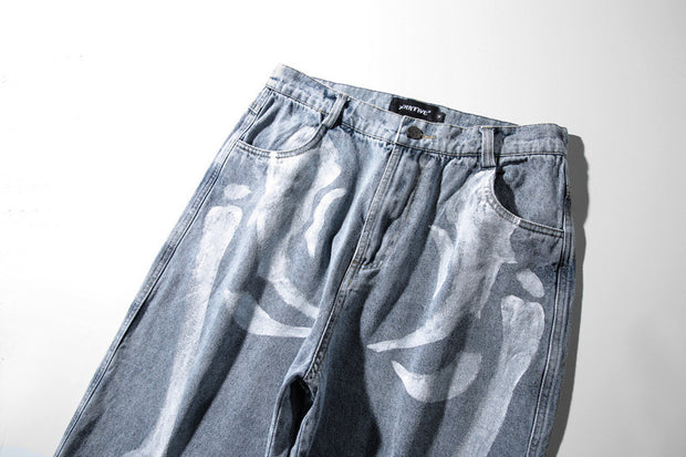 Skull graffiti print jeans