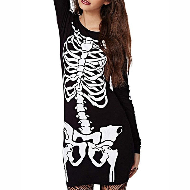 Women's 3D printing horror Skull Skeleton dress