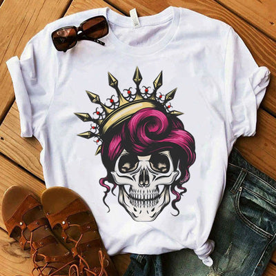 Women's Color Skull Print Short-sleeved T-shirt *6 styles