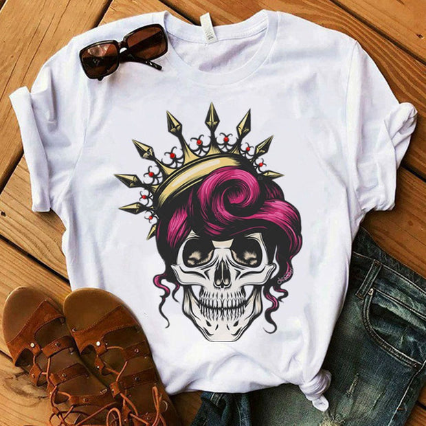 Women's Color Skull Print Short-sleeved T-shirt *6 styles
