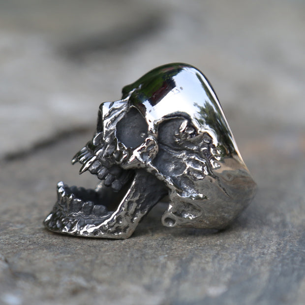Skull Ring Boiled Black Polished Titanium Men