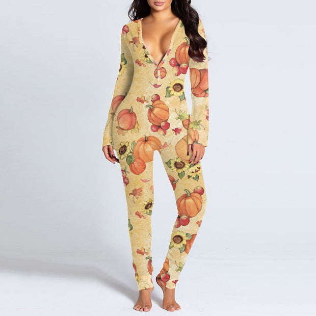 Amazing Autumn And Winter Halloween Inspired Skull Printed Sexy Onesie PJ's