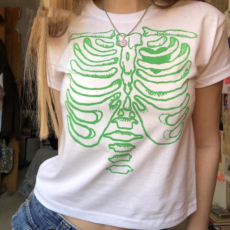 New Women's T-Shirt Top Harajuku Vintage Skull Print
