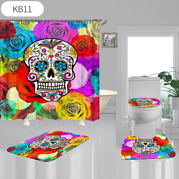 Skulls Digitally Printed Shower Curtain, Commode seat Cover & Non-slip Mat * 19 Styles