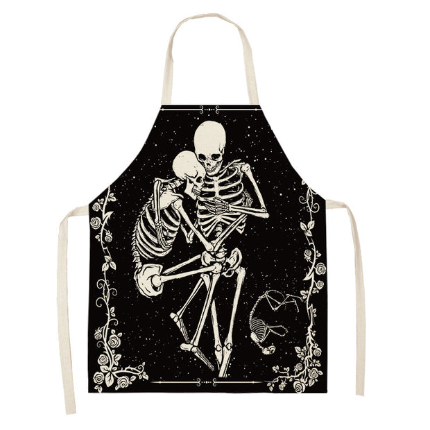 Halloween Skull Printed Cotton And Linen Apron *4 Styles