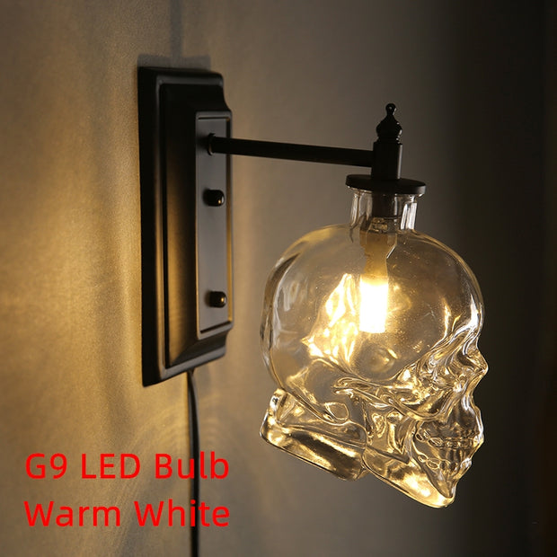 Retro Industrial Style Skull Wine Bottle Wall Lamp