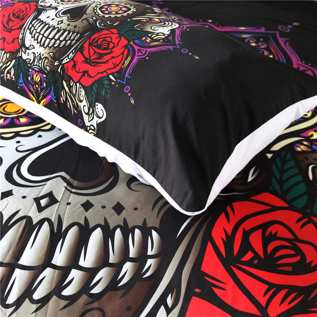 Three-piece bedding set with day of the dead skull quilt cover