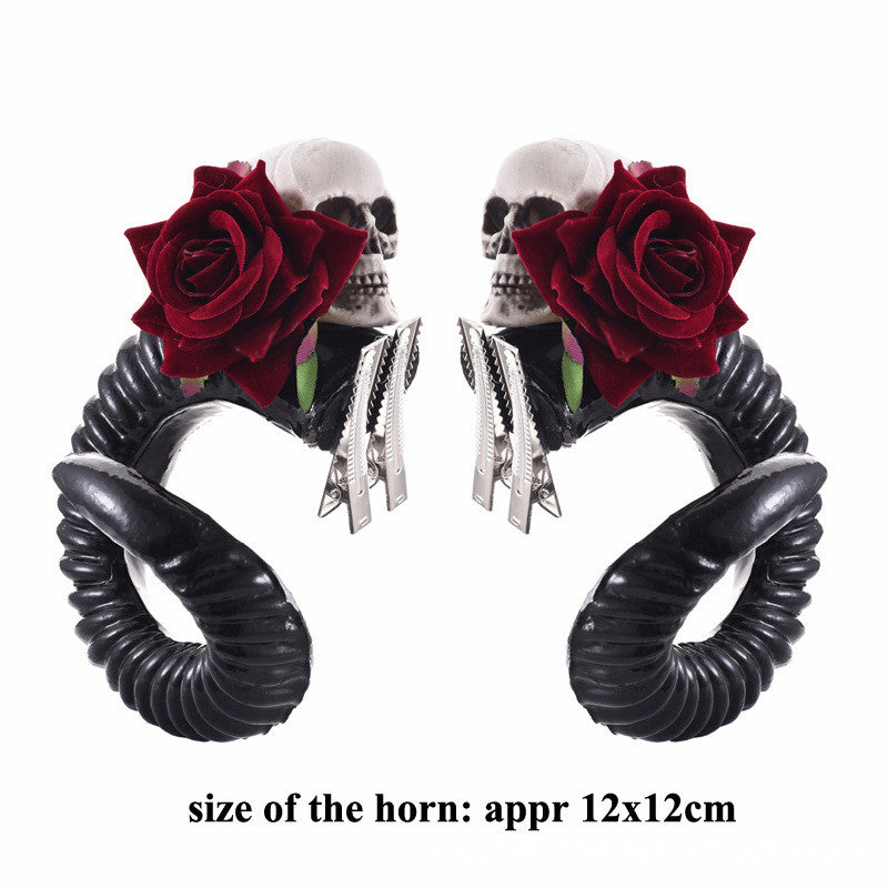Rose skull horn hairpin