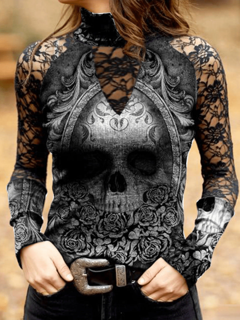 European And American New Skull Long Sleeve Lace