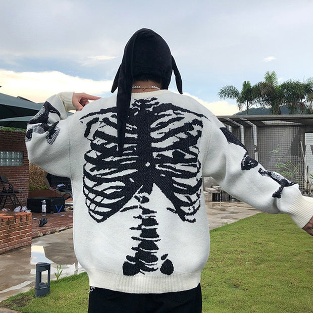 Round Neck Long Sleeve Men's Skull Sweater