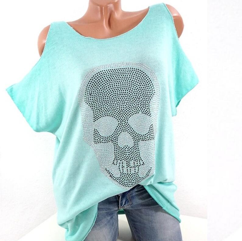 Women Short Sleeve Skull Top with silver studs *6 colors cotton