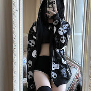 Dark Skull Cardigan Oversized Zipper Hoodie Thin Style