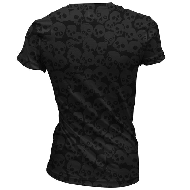 Halloween Inspired Skull Head & Heart love digitally printed short sleeved Women's V neck breathable T-shirt