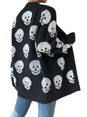 Casual Halloween inspired Skull Jacquard Knitted Long Sleeve Cardigan
