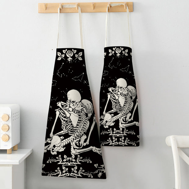 Halloween Skull Printed Cotton And Linen Apron *4 Styles