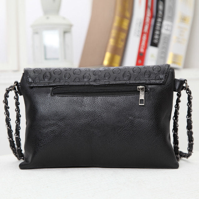 Skull Bag Embossed Chain Strap Pure Leather