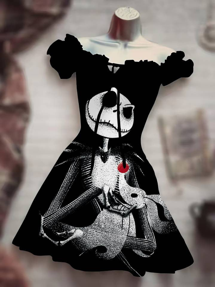 Halloween Nightmare before X-mas Inspired Skull 3D Digital Print Drawstring Dress *12 Styles