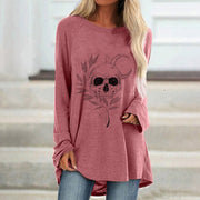 Large Round Neck Skull Print Loose Long Sleeves