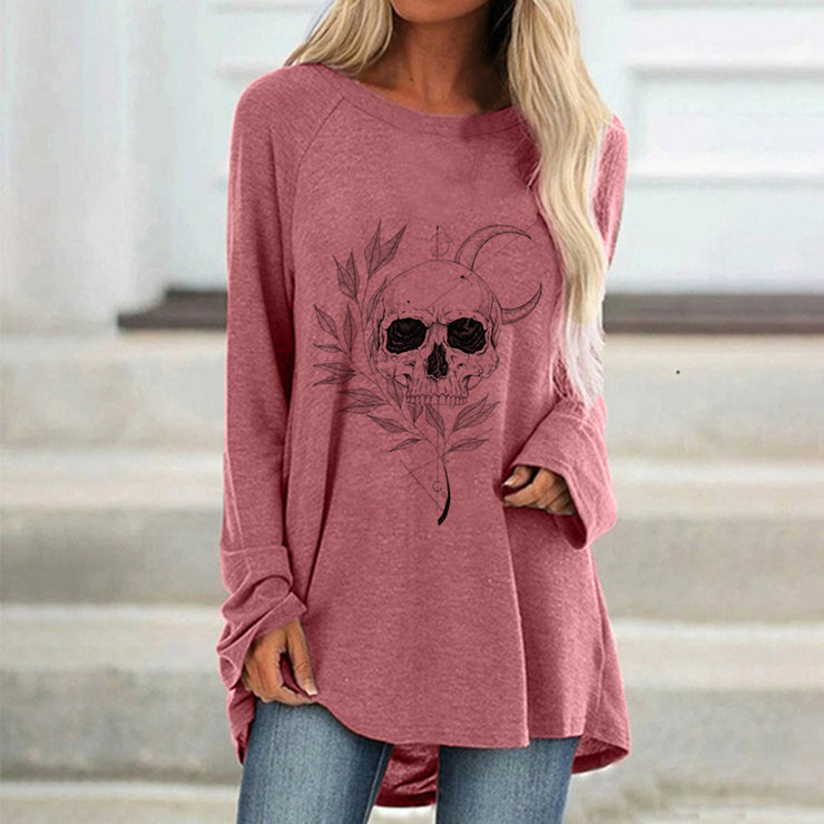 Large Round Neck Skull Print Loose Long Sleeves