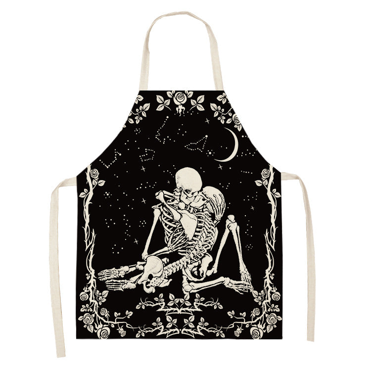 Halloween Skull Printed Cotton And Linen Apron *4 Styles